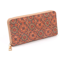 Dompet Koin Ultra Tipis Ramah Lingkungan dari PU Cork dengan Motif Kayu Retro, Kantong Cork Portabel, Dompet Panjang Wanita dengan Ritsleting, Fashion Polyester