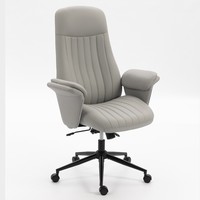 Chaise de bureau à dossier haut grise en cuir PU rayé verticalement, chaise de direction ergonomique confortable avec rembourrage doux et réglage de la hauteur