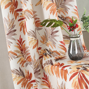 Rideau occultant à œillets imprimé motif feuilles tropicales botaniques Bahamas <span class=keywords><strong>orange</strong></span> vif, prêt à poser, pour salon - Product Image 6