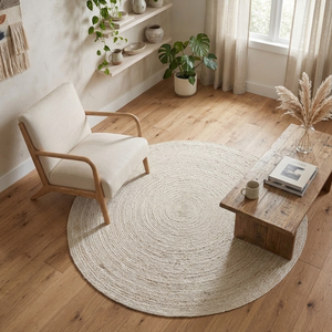 Tapis en jute bio beige NYKO MART JR-01C de haute qualité, tressé à la main, à poils ras, épaisseur moyenne, écologique, antidérapant, pour un intérieur moderne - Product Image 2