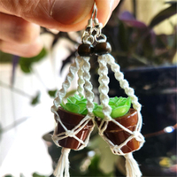 Boucles d'oreilles personnalisées en macramé pour plantes, mini-pot de succulente en macramé, breloque suspendue, bijoux fantaisie faits main style bohème