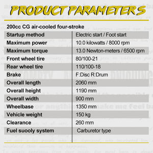 중국 클래식 모터바이크 이륜 가솔린 오토바이 스트리트 <span class=keywords><strong>200cc</strong></span> 고품질 기타 스쿠터 인기 판매 - Product Image 2