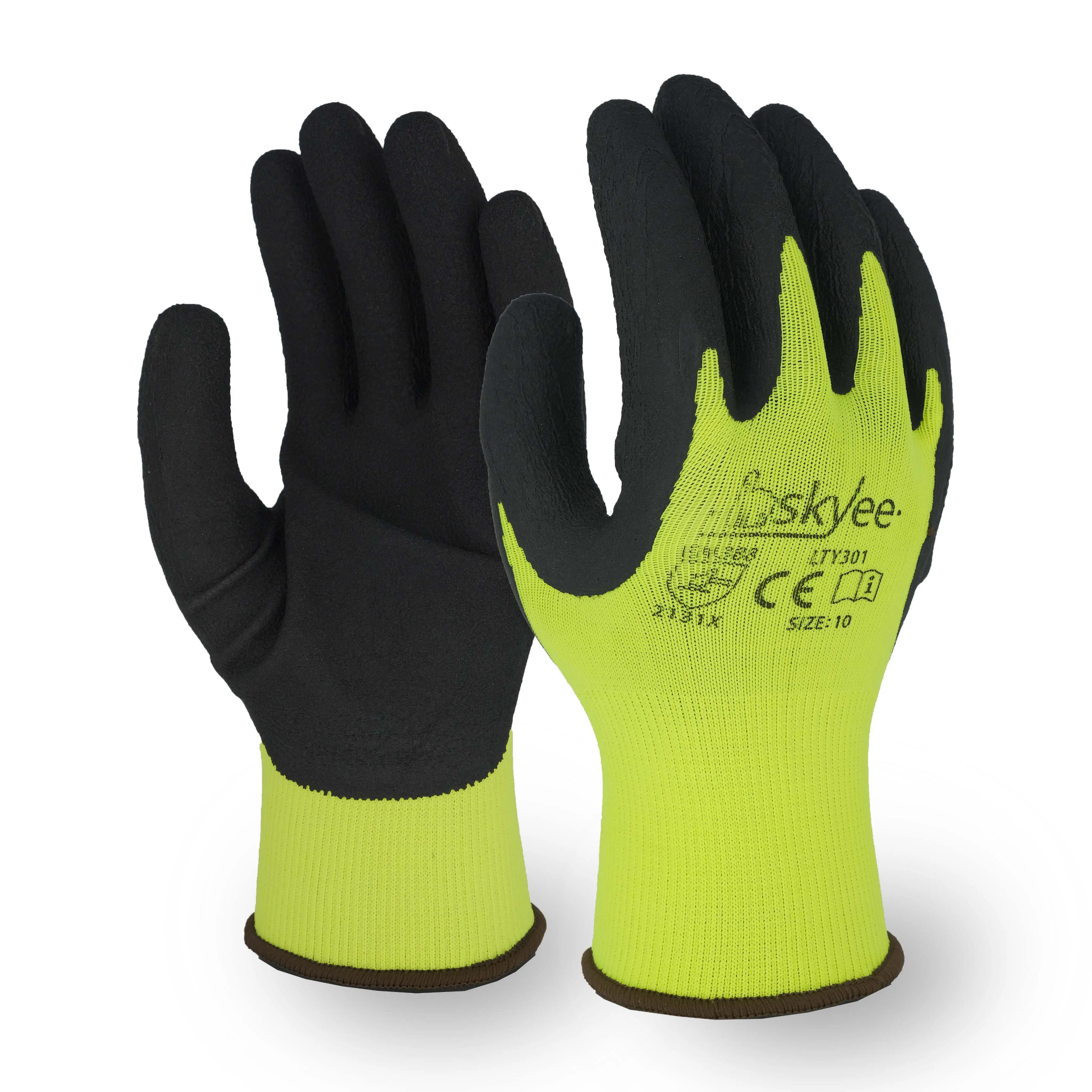 SKYEE duradero micro espuma látex recubierto algodón poliéster resistente al calor anti corte trabajo construcción guantes por proveedor algodón