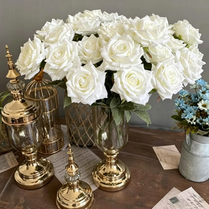 Bouquet de fleurs artificielles en soie rose bleu rouille automnal LUYI-Design pour la décoration de mariage et de la maison - Product Image 4