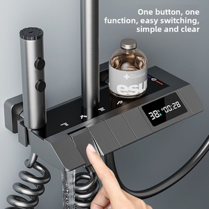 Ensemble <span class=keywords><strong>de</strong></span> <span class=keywords><strong>douche</strong></span> mural gris anthracite en cuivre <span class=keywords><strong>de</strong></span> haute qualité avec <span class=keywords><strong>barre</strong></span> coulissante, design carré, thermostatique et pressurisé - Product Image 4