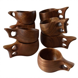 Handmade Wooden Tea <b>Cups</b> Irregular Shape Minimalist Design With Handle Natural Finish Rustic Drinkware Set - Product Image 1