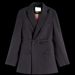 Blazer Corto Entallado de Mujer con Doble Abotonadura y Estampado de Pata de Gallo Gris – Chaqueta de Oficina y Eventos con Solapa Entallada - Product Image 1