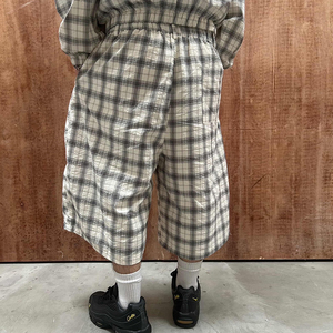 Ensemble survêtement d'été léger coupe-vent pour <span class=keywords><strong>homme</strong></span> : veste coupe-vent ample en nylon et pantalon de survêtement <span class=keywords><strong>large</strong></span> à carreaux - Product Image 3