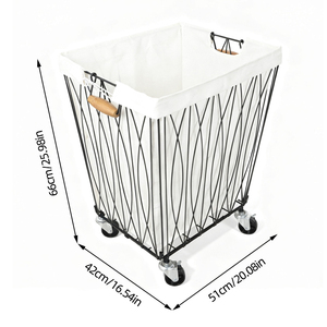 Carrito de Lavandería de Alambre Metálico Estilo Nórdico, <span class=keywords><strong>Cesta</strong></span> de Lavandería con Ruedas para Baño, Lavadero y Dormitorio - Product Image 4