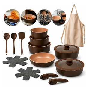Ensemble de casseroles et poêles modernes de haute qualité avec couvercles en verre, poignées amovibles, revêtement céramique antiadhésif, compatible induction, en alliage d'aluminium forgé - Product Image 2