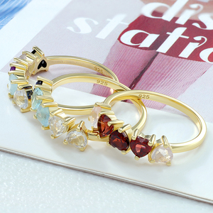 Phụ nữ thanh lịch năm mảnh thiết lập tinh tế Nhẫn hàng tháng may mắn và hạnh phúc Birthstone tim Rose Quartz tiệc cưới - Product Image 5