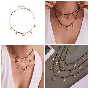 Vintage 18K oro acero inoxidable negro cristal Ábaco piedra Natural hueco cuenta cuatro puntas estrella colgante collar 41 + 5cm - Product Image 3