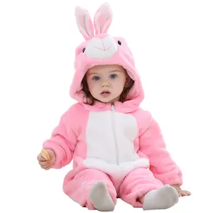 ayı kostümü erkek bebek Suppliers-MICHLEY kapşonlu flanel Rompers erkek tavşan kış tulumlar Cosplay kız bebek cadılar bayramı kostüm