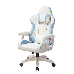 Ddp Weiß Blau Leder Ergonomischer Stuhl Computer Office Gaming Gear Room Stuhl Beste Gaming Stühle in meiner Nähe mit verschiebbaren Armlehnen - Product Image 1