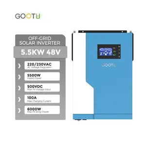 GOOTU Inverter Tenaga Surya 5,5 KW, Pengontrol MPPT 100A Pengisi Daya Inverter Surya Hibrida 48V 220V 5500W 220VAC