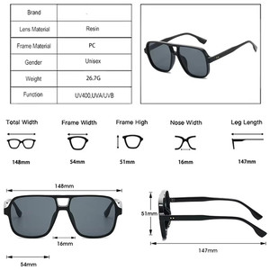 Custom Logo 2026 Trendy Men Women Jelloy Colors Big <b>Frame</b> <b>Square</b> Sun Glasses UV400 PC <b>Frame</b> Double Bridges Pilot <b>Sunglasses</b> - Product Image 5