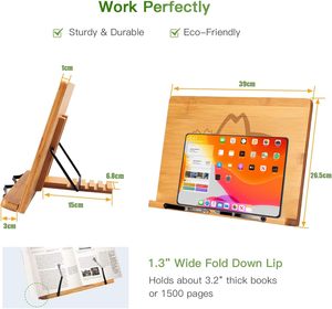 Soporte <span class=keywords><strong>de</strong></span> Lectura <span class=keywords><strong>de</strong></span> Bambú Ajustable y Plegable, Multifuncional, con Clip para Papel - Product Image 5