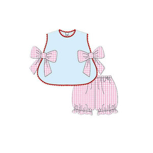 Conjuntos de 2 Piezas para Niñas, Estilo Casual, Estampado a Cuadros, Transpirables, con Lazo Grande, Ropa para Hermanas al por Mayor - Product Image 2