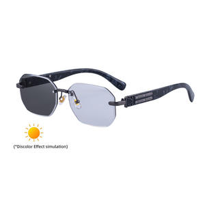 Nouvelles lunettes de soleil photochromiques carrées sans monture de style européen pour hommes, protection UV400 classe 2, pare-soleil, monture en métal noir et plastique - Product Image 5
