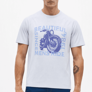 เสื้อยืดคอกลมแขนสั้นสีขาวสำหรับผู้ชาย ผ้าฝ้ายถัก 100% สไตล์วินเทจ ไบค์เกอร์ ลำลอง - Product Image 1