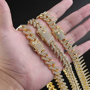 Collier ras du cou pour homme style hip-hop avec zircon et pierres en verre, chaîne cubaine de haute qualité entièrement sertie de pierres, bijoux pour homme - Product Image 2