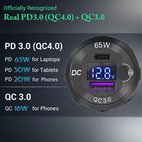 Soket pengisi daya USB untuk mobil, soket pengisi daya USB 83W 12-24V QC3.0 dengan tombol 18W dan Voltmeter aluminium PD3.0 untuk RV Marine Golf Boat