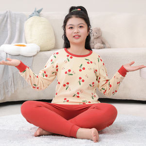 Hiver Fat Boys Girls Kids Soft Comfortable 100% Cotton Pajamas Breathable Cartoon Pattern 2-Piece Teenager Thermal Underwear - Product Image 4