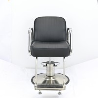 Chaise de coiffure moderne gris foncé avec accoudoirs en métal brossé, chaise de salon professionnelle hydraulique avec bordure argentée