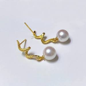 Aretes de Plata S925 22460, Accesorios de Perlas para DIY, Bandeja Hueca, Joyería de Serpiente Espiritual, Aretes con Cuentas de 9-13mm, Aretes Colgantes de Moda - Product Image 4