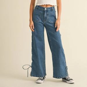 กางเกงยีนส์เอวสูงทรงขากว้าง ทรงสวย สีพื้น สไตล์สตรีทแวร์ ผ้าฝ้ายเดนิม สำหรับผู้หญิง - Product Image 1