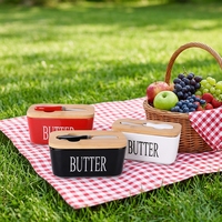 Boîte de conservation de beurre en céramique en gros avec couvercle en bambou et couteau, récipient hermétique pour beurre pour comptoir de cuisine