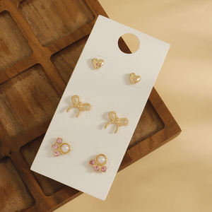 Pendientes <span class=keywords><strong>de</strong></span> Moda, Lindos y Delicados, <span class=keywords><strong>de</strong></span> Aleación Chapada en Oro, <span class=keywords><strong>con</strong></span> Forma <span class=keywords><strong>de</strong></span> Corazón, Lazo, <span class=keywords><strong>Perla</strong></span>, Cristal Rosa, para Uso Diario Informal, para Mujeres Jóvenes - Product Image 5