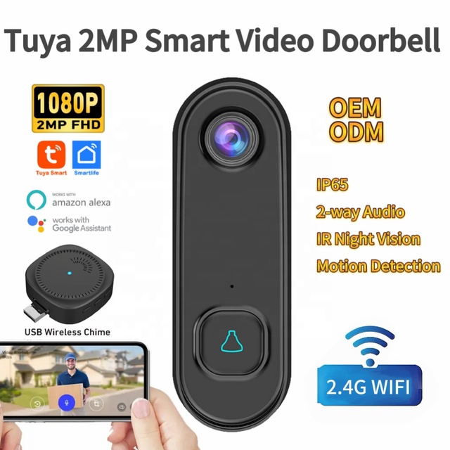 Hot Selling Tuya 4MP WiFi IP65 2-way Audio IR Night Vision Motion Detection Works with Alexa Google Wifi Video Doorbell