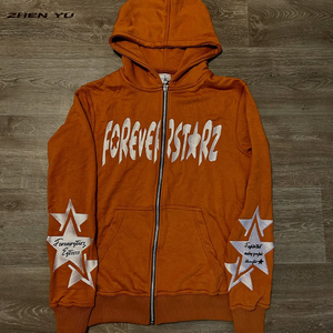 เสื้อฮู้ดมีซิปสำหรับผู้ชายผ้าคอตตอนโอเวอร์ไซส์ผ้าคอตตอนผ้า3D พิมพ์ลายสตรีทแวร์ผ้าปะติดไหล่เสื้อแบบปักโลโก้ไม่มีเชือก - Product Image 6