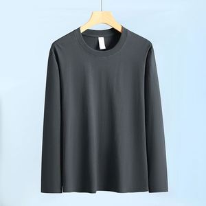 T-shirts en coton pur de haute qualité, personnalisables avec logo, coupe ample, col rond, manches longues, pour hommes, vente en gros - Product Image 3