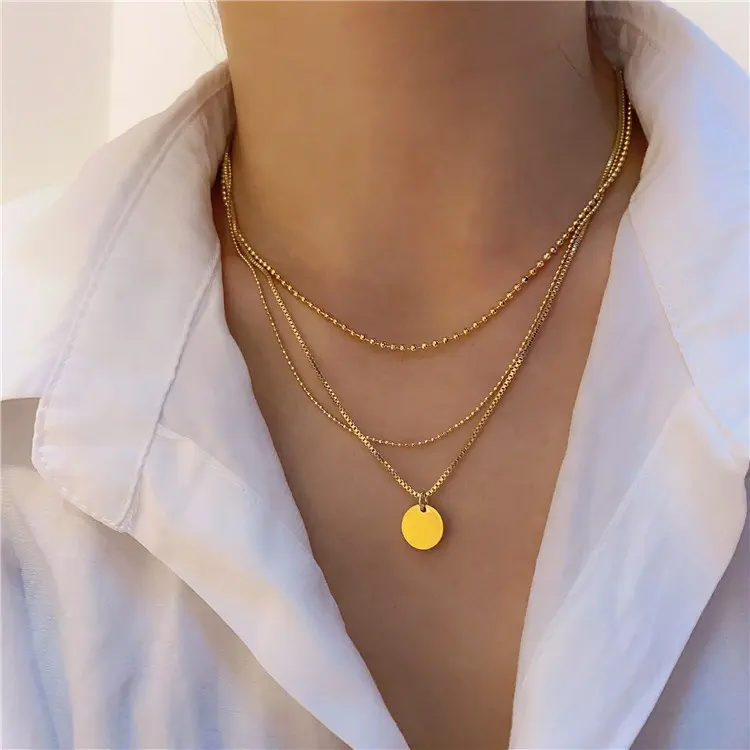 Bohemia Multilayer Chain Coin Pendant Thick Clavicle Necklaces Set Girl Jewelry