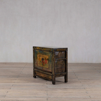 Buffet en bois vieilli fait main et peint à la main style Wabi-sabi, armoire florale vintage pour chambre, appartement et salon