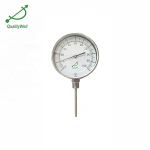 All Stainless Steel 5 Inch Bottom Connection Gauge Bimetal Pipe Thermometer Temperature Gauge