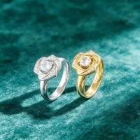 Bague en acier inoxydable en forme de rose avec zircon cubique transparent 12x12mm, bague statement pour femme, en stock