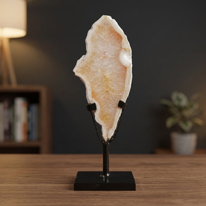 Cristal de Ágata Blanco Natural de 12 cm, Tallado a Mano en Forma Libre, Pulido, sobre Base de Hierro, para Decoración del Hogar y la Oficina - Product Image 1