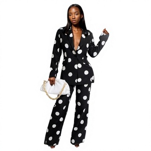 Women Polka Dot Suit <b>Set</b> Long Pants <b>Blazer</b> Full Length Satin Elegant Style Notched Collar Spring Wear - Product Image 3