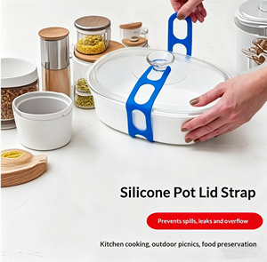 Sangle universelle réutilisable en silicone pour couvercle de mijoteuse, casserole, poêle, support de couvercle de pot anti-fuite - Product Image 4