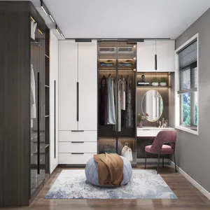 Sistem lemari pakaian kamar tidur, Lemari Kabinet Walkin Modern dapat disesuaikan, pakaian desain furnitur, lemari pakaian berjalan di lemari