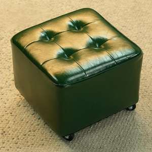 Green And Brown <b>Leather</b> Ottoman <b>Stool</b> 24cm Square Tufted Footstool For Home Living Room Use - Product Image 2
