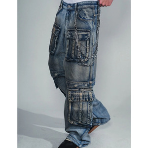 DS <strong>Men's</strong> Jeans Dirty <strong>Yellow</strong> Mud Dirty Wash Denim Multi Pockets Cargo Baggy Fit Hip Hop <strong>Mens</strong> Casual <strong>Trousers</strong> Baggy Jeans <strong>Men</strong> - Product Image 5