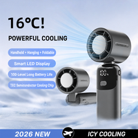 Mini ventilateur portable rechargeable 2400 mAh, 100 vitesses, pliable, plaque de refroidissement, turbo, Type-C, lumière LED, moteur sans balais, faible bruit