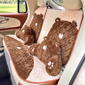 Housse de siège de voiture en fausse fourrure motif ours de dessin animé mignon, ensemble complet pour l'hiver, décoration avant - Product Image 4