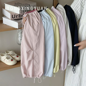 Girls Pants Cotton Solid Color Long Casual Summer Thin Quick Dry Mosquito Proof Drawstring Trousers For Kids - Product Image 1