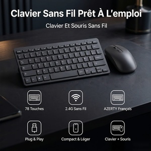 คีย์บอร์ดและเมาส์ไร้สาย AZERTY ชุดคีย์บอร์ดและเมาส์ไร้สาย 78 ปุ่ม 2.4G รูปแบบภาษาฝรั่งเศส สำหรับพีซี แล็ปท็อป รองรับโลโก้สั่งทำ - Product Image 1