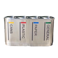 Prix de gros Corbeille de recyclage en acier inoxydable 201 4 compartiments Conteneur à déchets Séparation intérieure du baril Poubelle intérieure extérieure